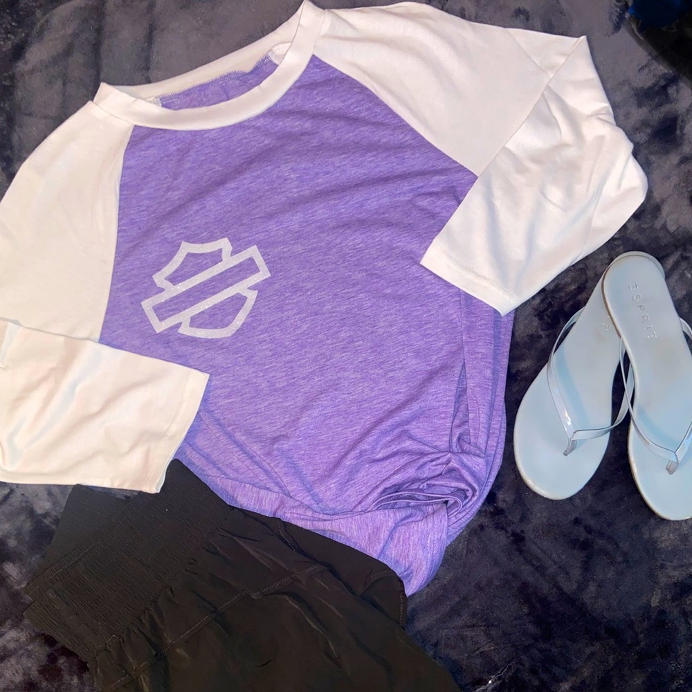 Purple Raglan w/ Vinyl Sparkle Harley Logo - ANY SIZE STYLE OR COLOR! NEW!!